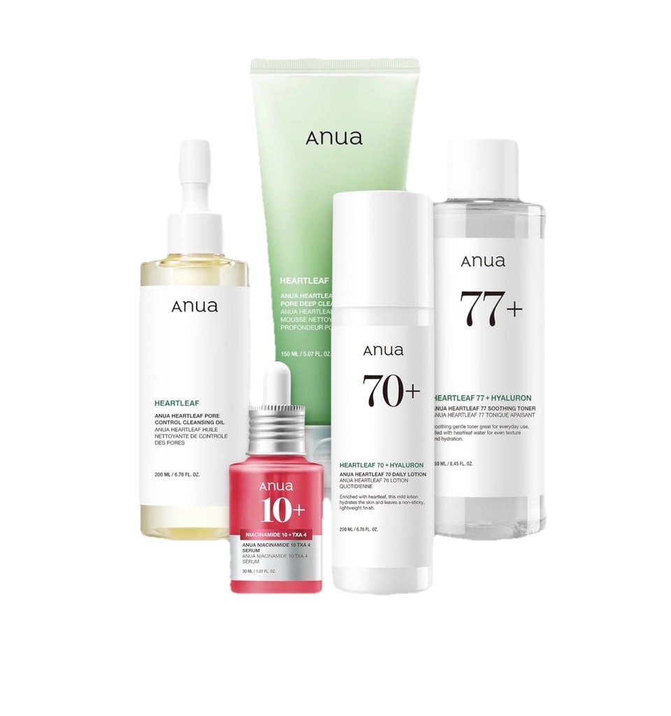 Anua 5-Piece Set: Cleanser + Toner + Cleansing Oil + Serum + Moisturizer