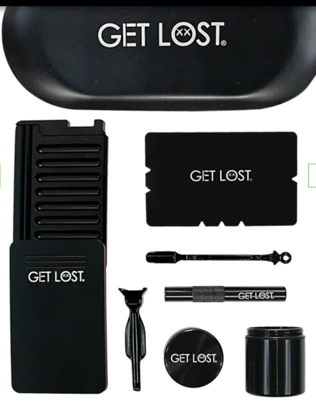 GET LOST Black Premium Snuff Kit Complete w/ Storage Device & Straw Tray + Card