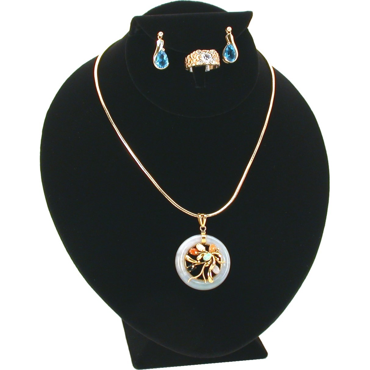 Black Velvet Necklace Earring Ring Combo Bust Jewelry Display 3 1/2"