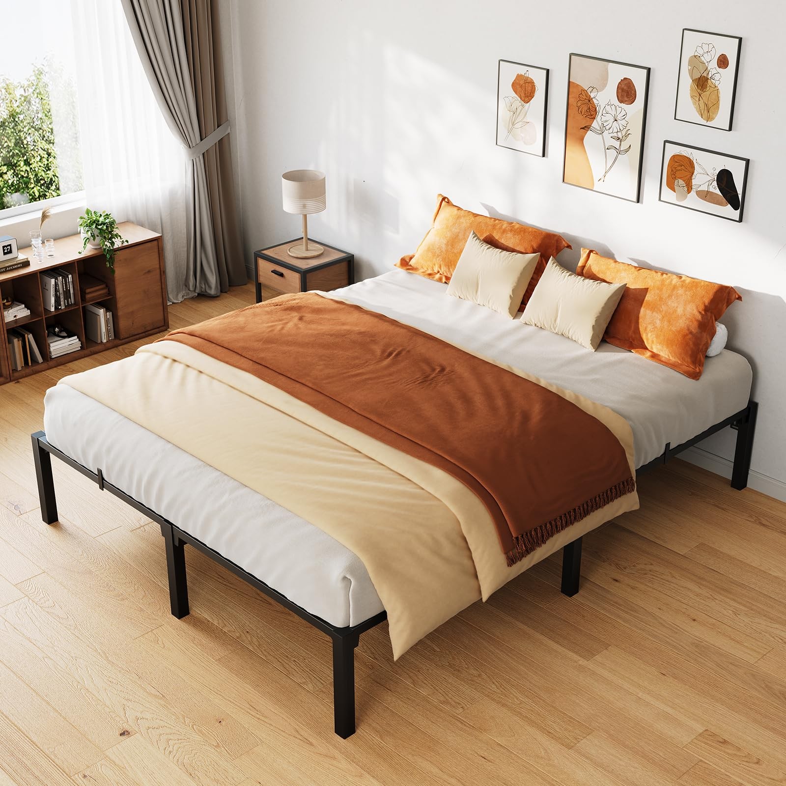 🔝14 Inch Heavy Duty Metal Platform Bed Frame Full Size Sturdy Steel Slat Suppor