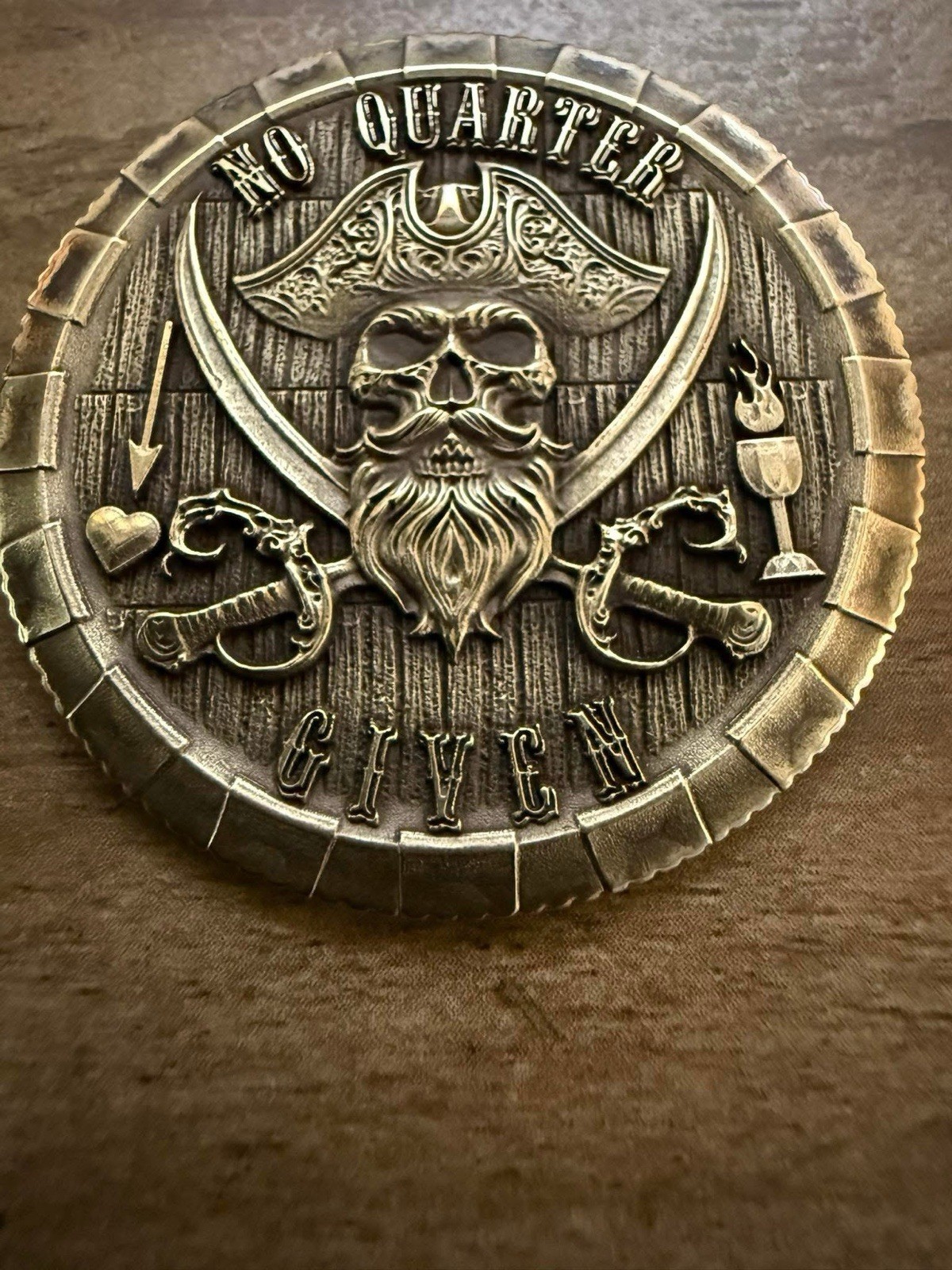 No Quarter Given 40mm Brass challenge Coin. Tariff Free Made in the USA