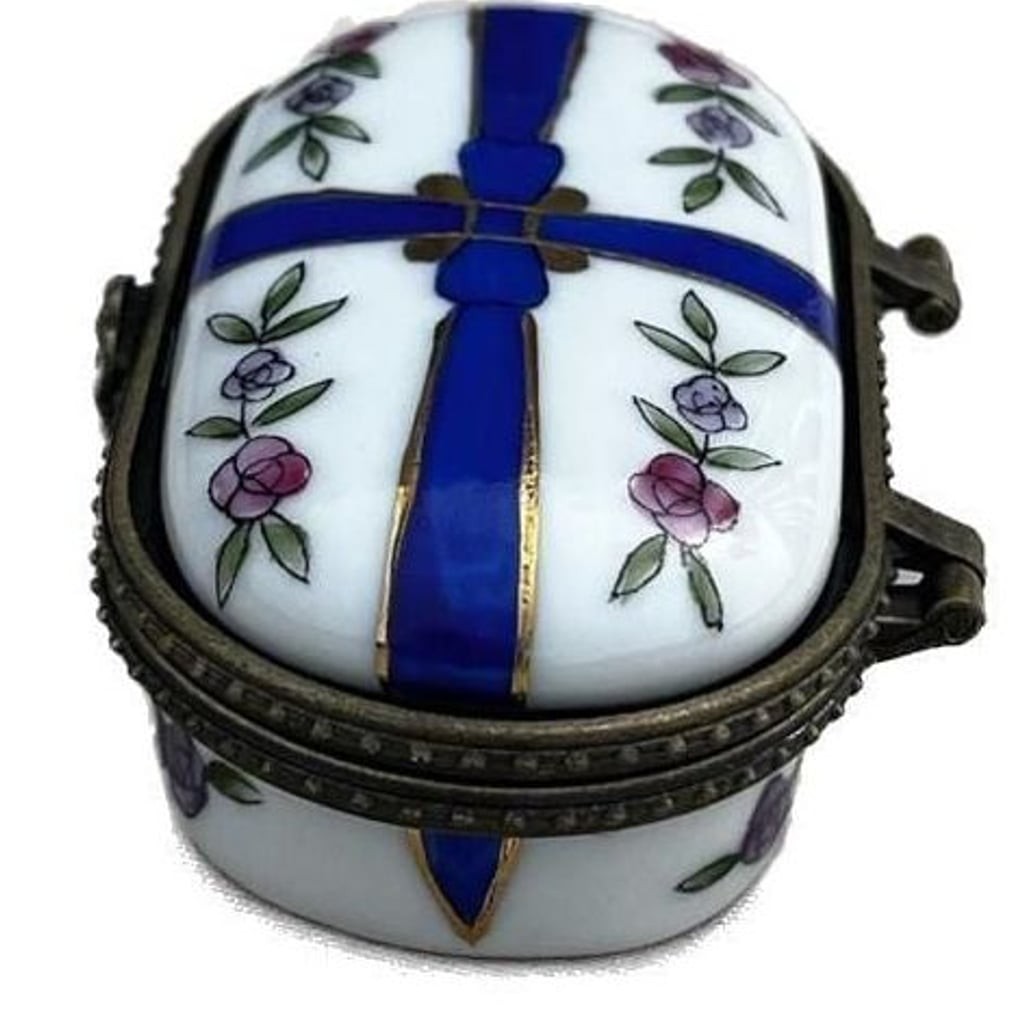Vintage CBK LTD. Brass Hinged Porcelain Trinket Box