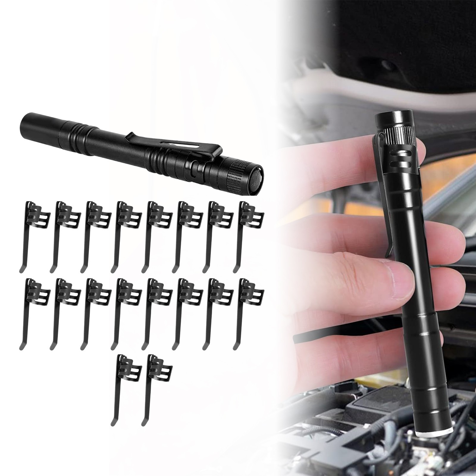 20 Pack Flashlight Clips Rust Resistant Steel Easy Attach for Pens and Lights