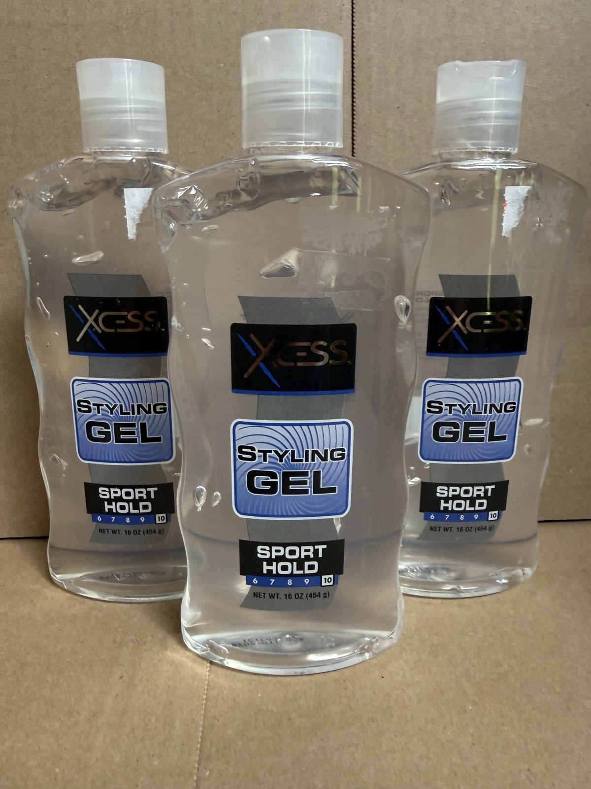 Lot Of 3 Xcess Styling Gel Sport Hold 10 Net Wt. 16 oz  Bottles New