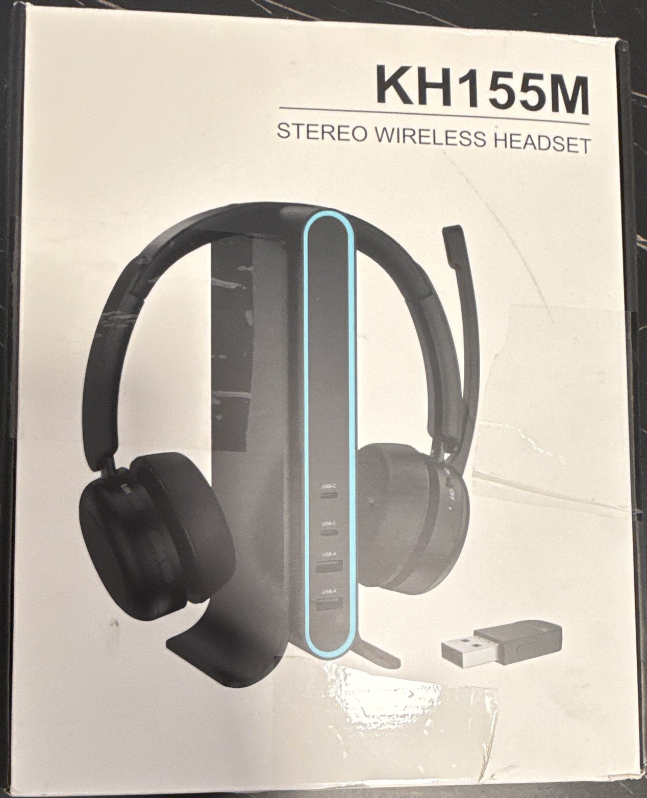 KH155M UHF RF Wireless Stereo Headset w/ USB Dongle Boom Mic, Black