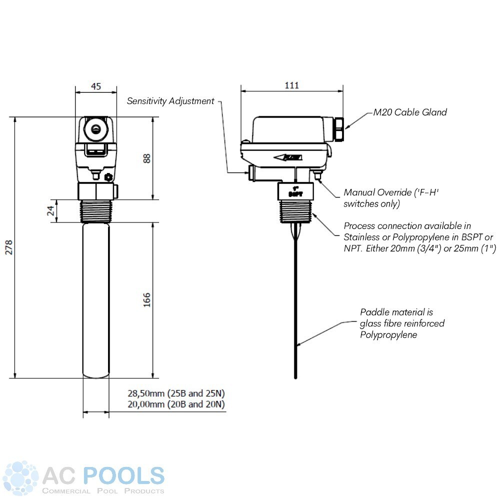 Kelco F-H-25B Flow Switch 25mm (1") BSP