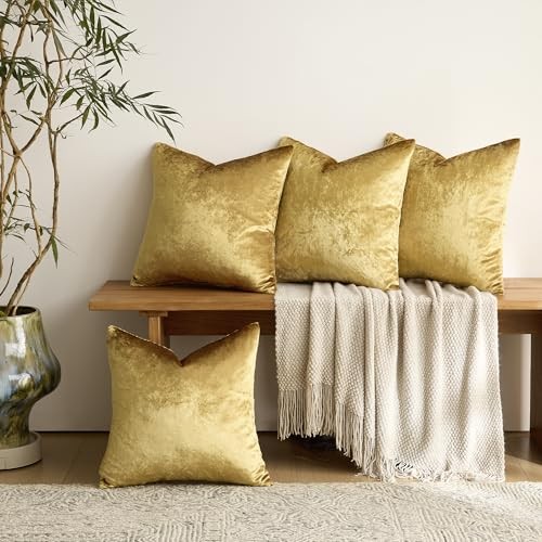 Velvet Pillow Covers 18x18，Pack of 4 Decorative 18" x 18" (Pack of 4) Gold