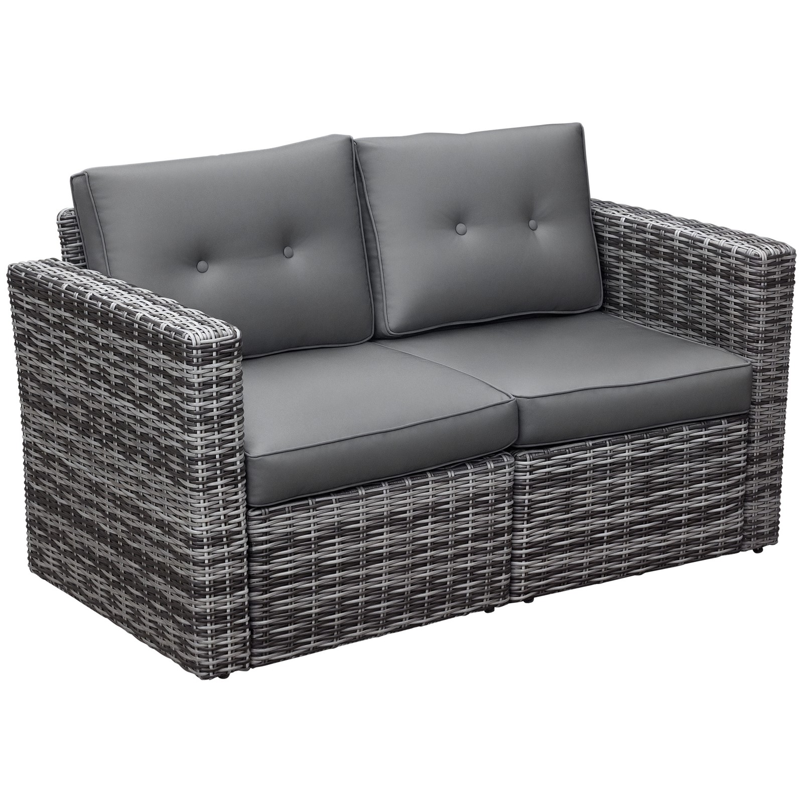 2-Piece Outdoor PE Rattan Wicker Patio Corner Sofa Loveseat w/Cushions, Grey