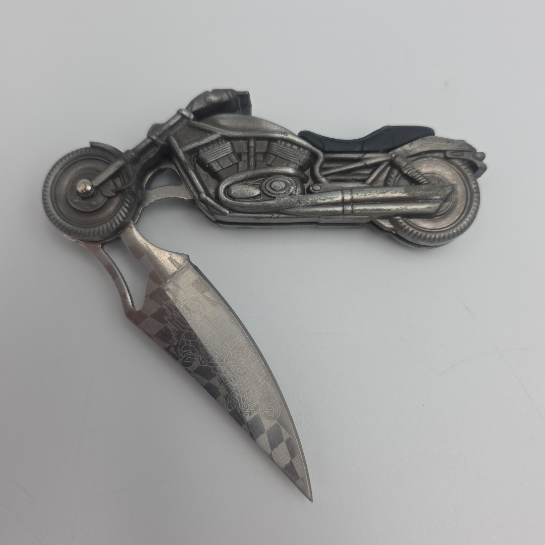 Red Dragon  Sculpted  Motorcycle Folding Pocket Knife With Light