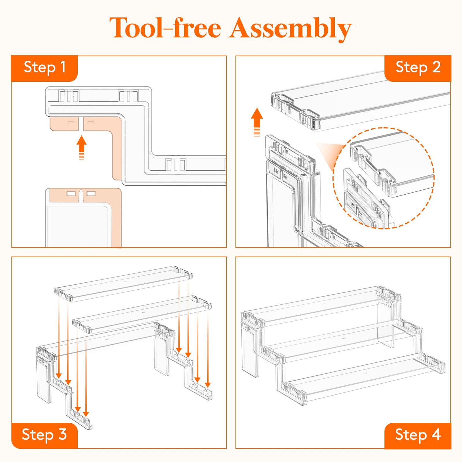 3 Tier 12in Clear Plastic Display Riser Stand Tool Free Assembly Makeup tool