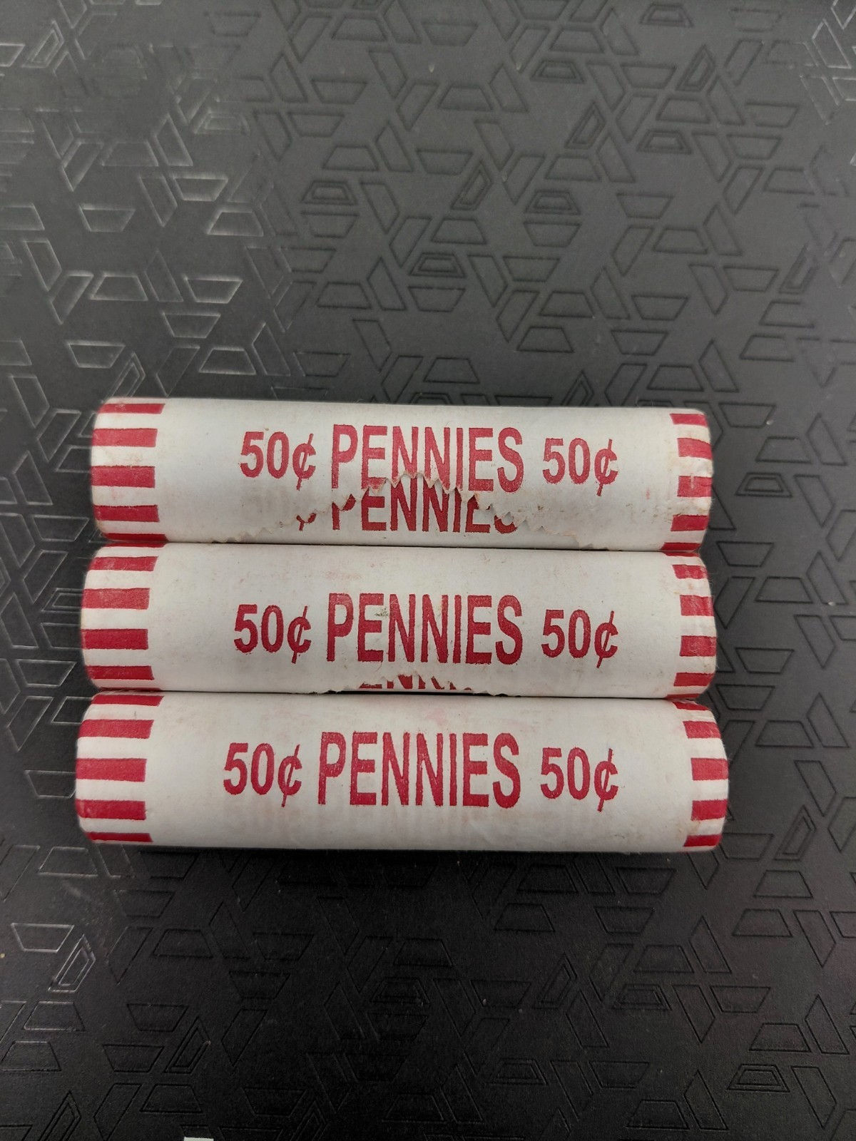 Unsearched: 3 Tightly Wrapped Bank Rolled Lincoln Pennies.