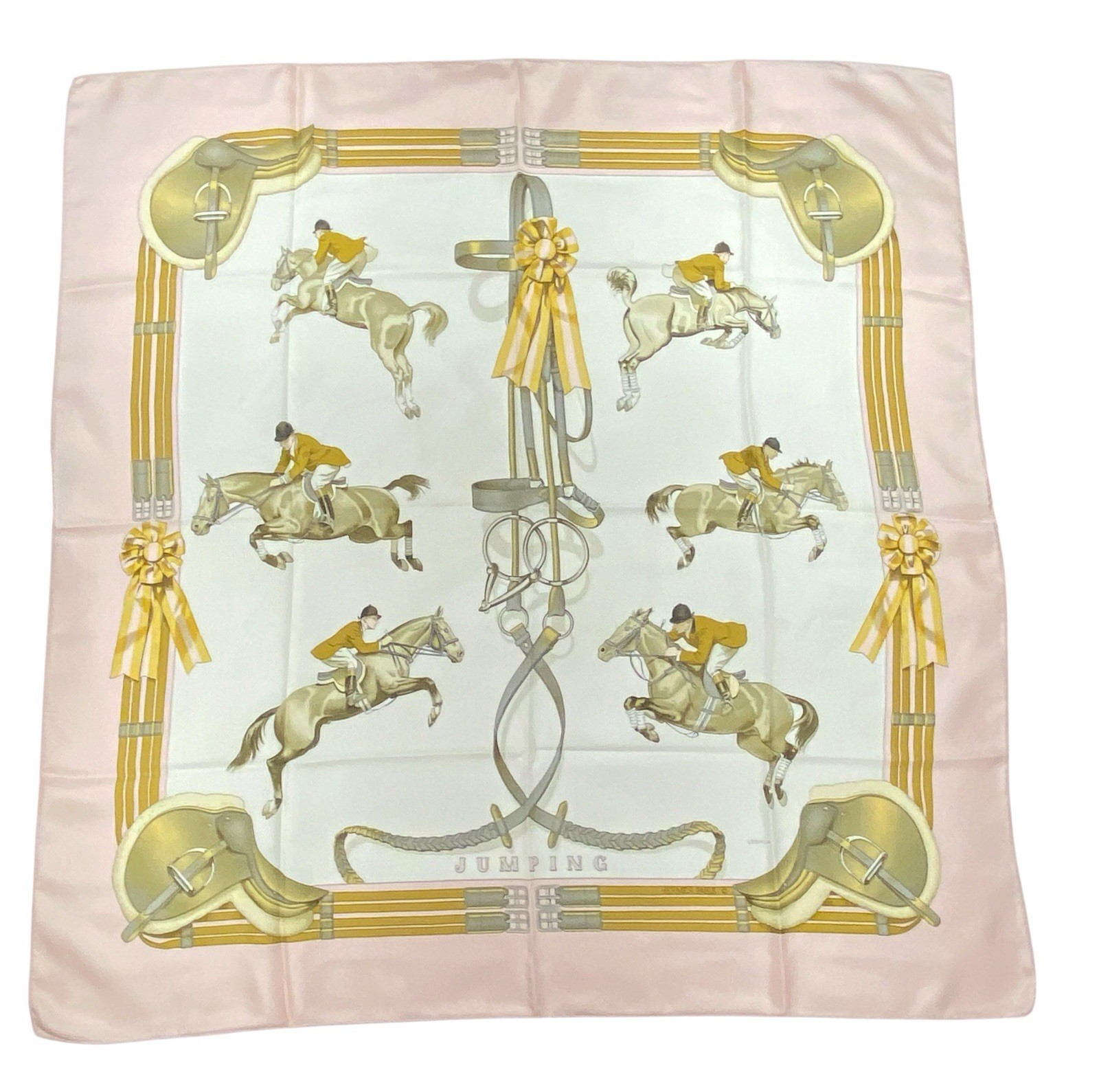Hermes Silk Scarf Jumping Carre 90 Philippe Ledoux Pink