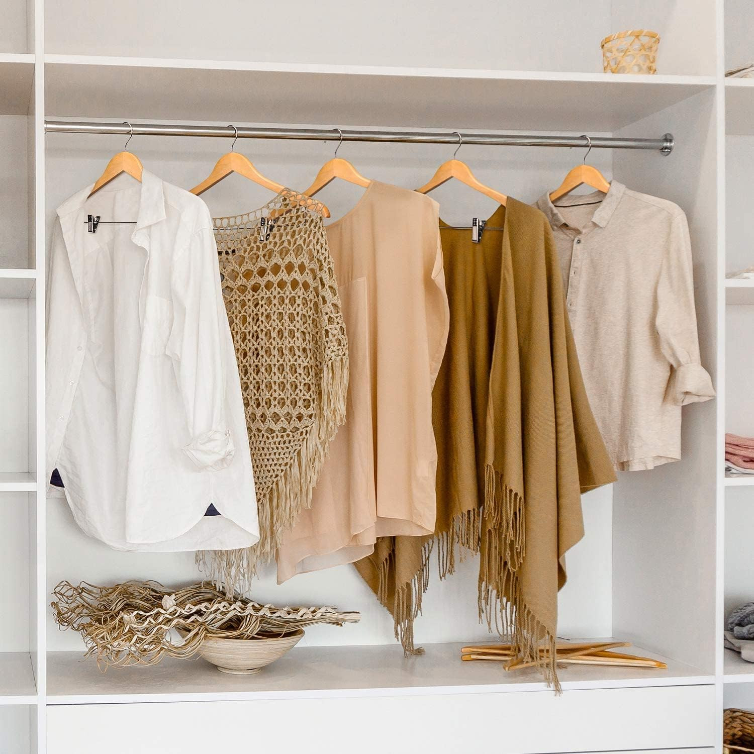 HOUSE DAY 12 Pack High-Grade Wooden Suit Hangers Skirt Hangers with Clips Solid