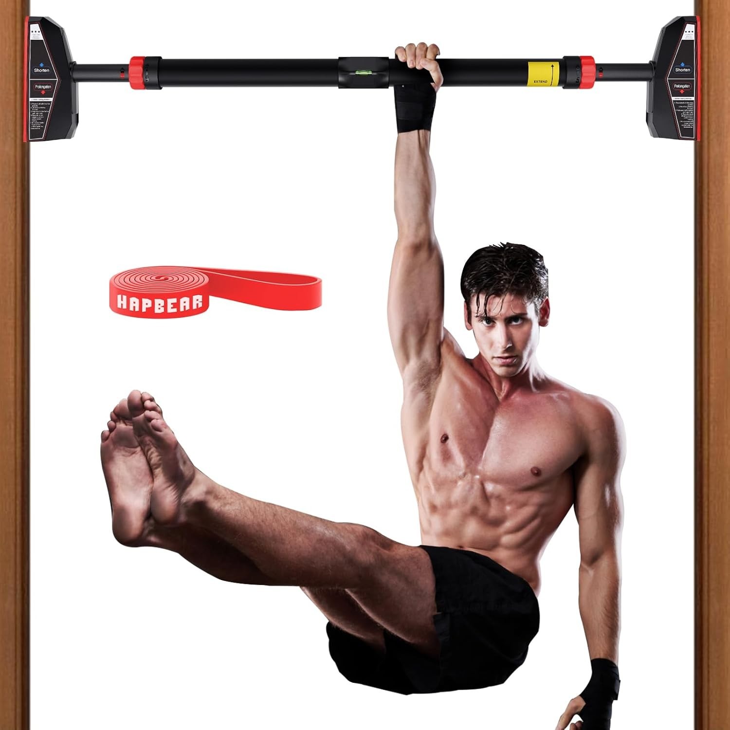 HAPBEAR Pull Up Bar for Doorway, Adjustable Width Locking 28.3-37.4 Inches