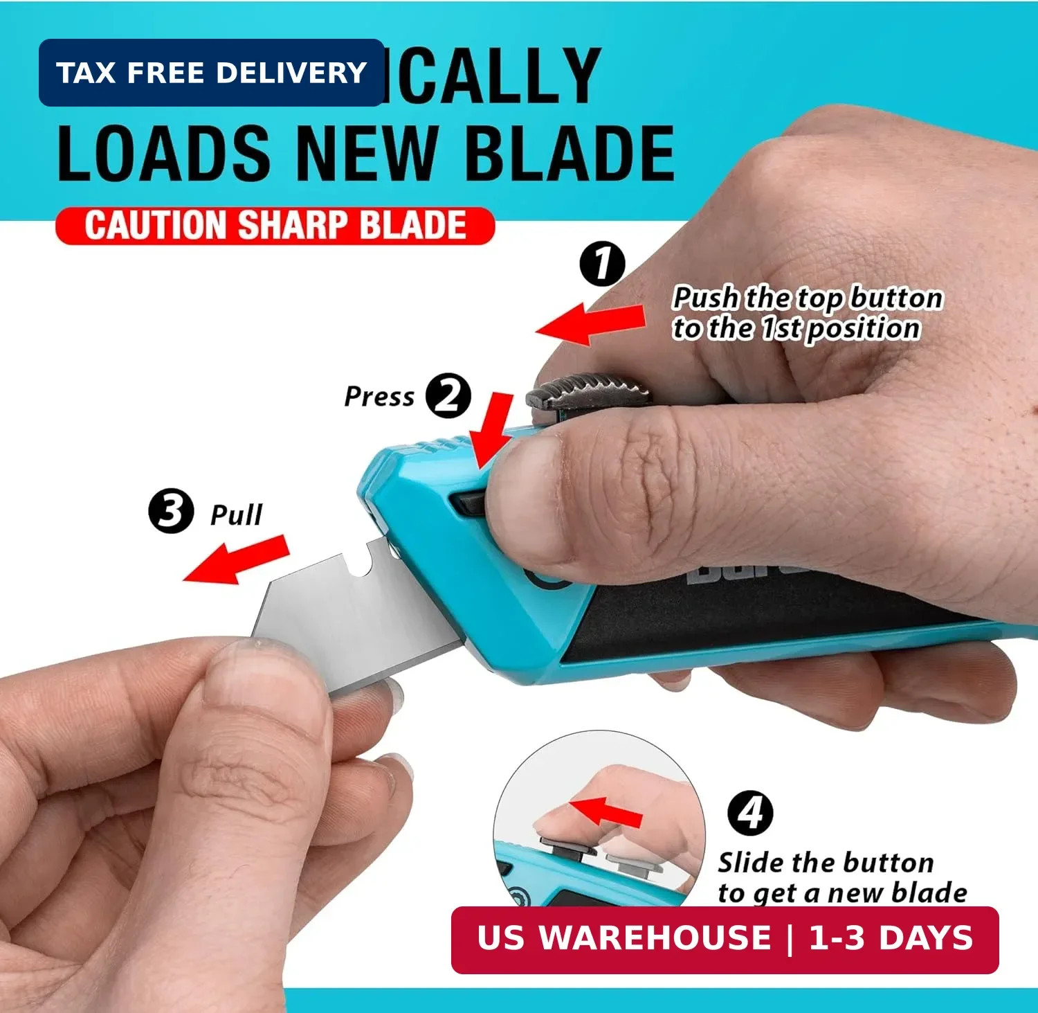 DURATECH Auto-Loading Utility Knife, Heavy Duty Retractable Box Cutter with 6 Pr