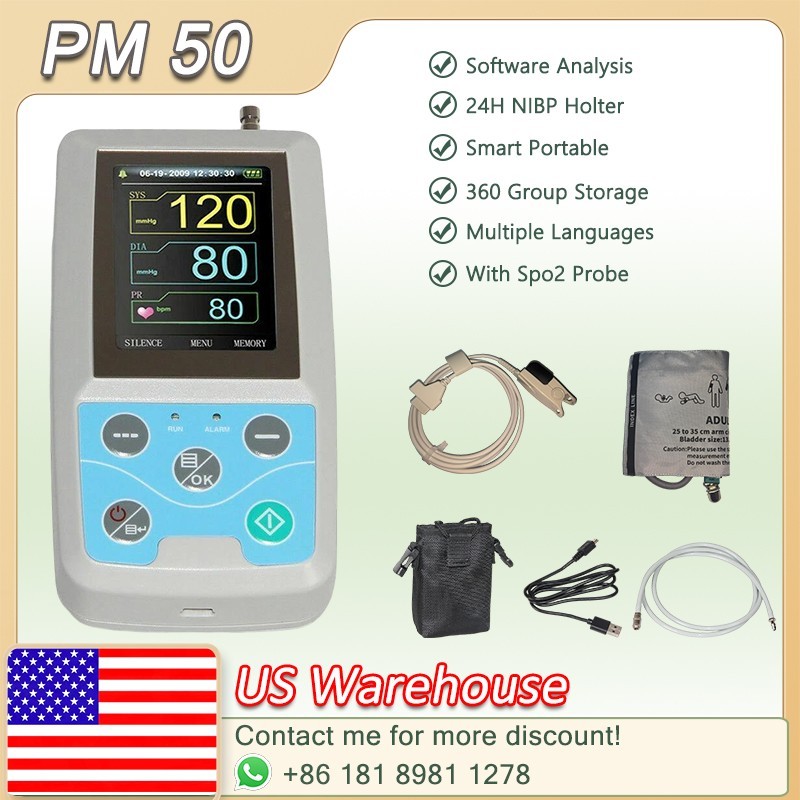 USA Warehouse PM50 24 Hours NIBP Monitor Holter Recorder with SPO2 Function
