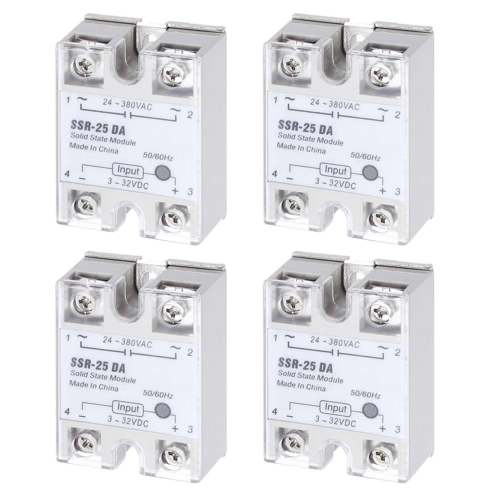 4 Pcs SSD-25DA 3-32V DC Input to 24-380V AC Output Solid State Relay AC 25A