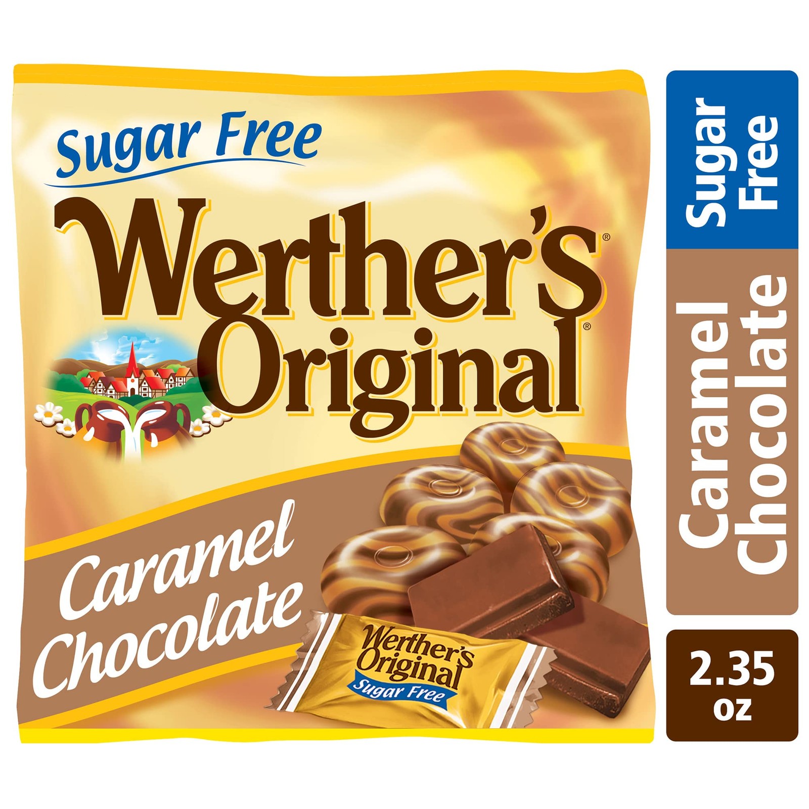 Werther's Original Hard Sugar Free Caramel Chocolate Candy, 2.35 Oz Bags (Pack o