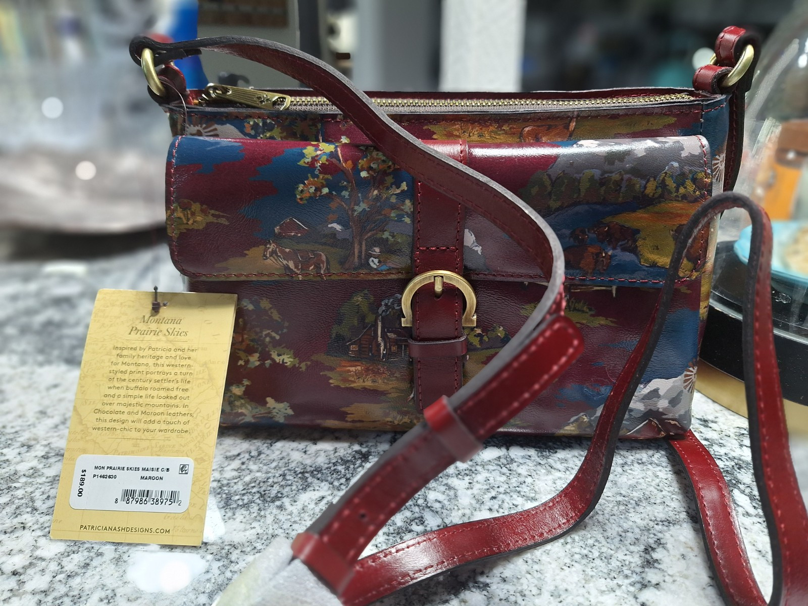 Patricia Nash Maisie Printed Buckled Crossbody Montana Prairie Skies  Leather