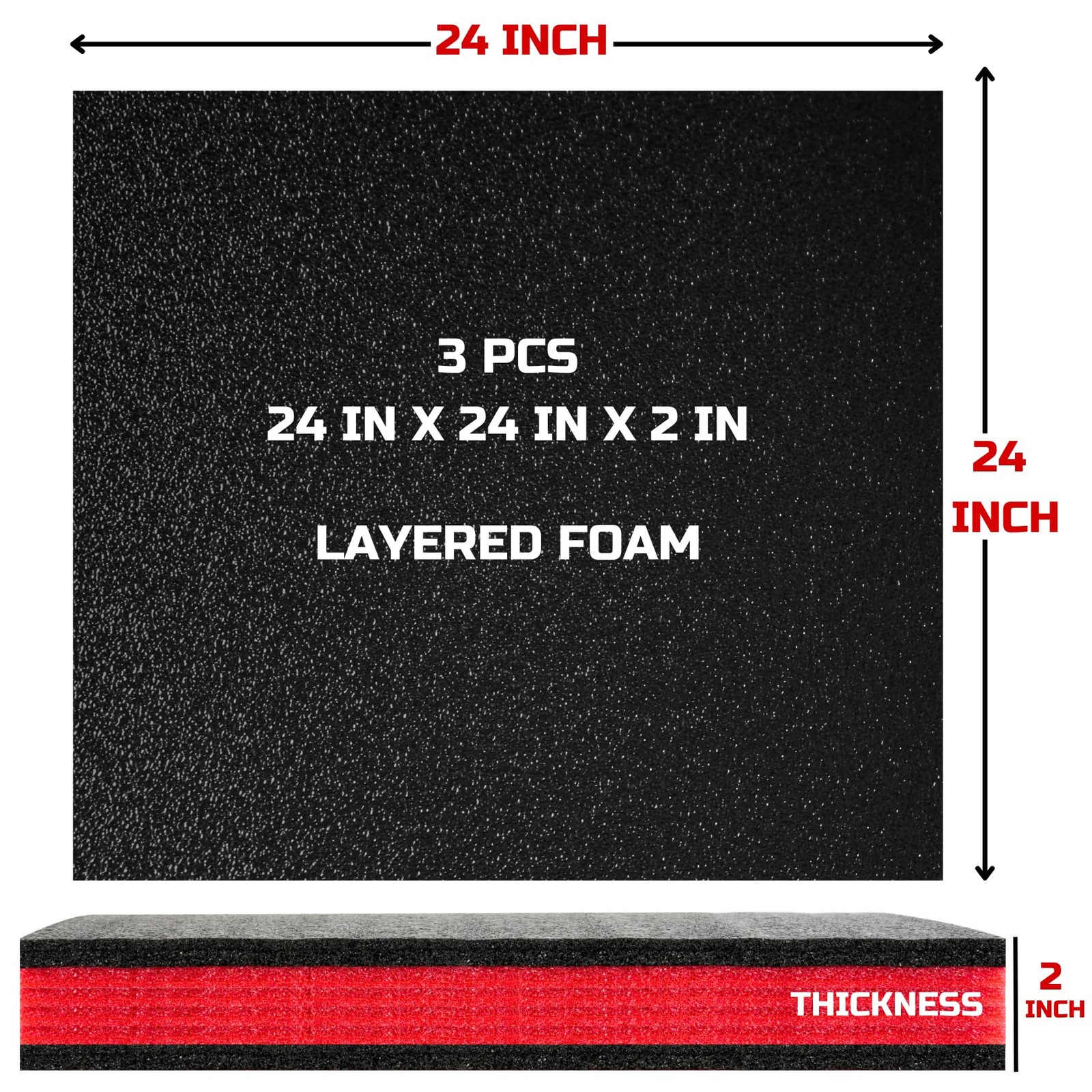 ONREVA Tool Box Foam, 3Pack 24x24x2 inch, Foam Inserts for Cases, Red