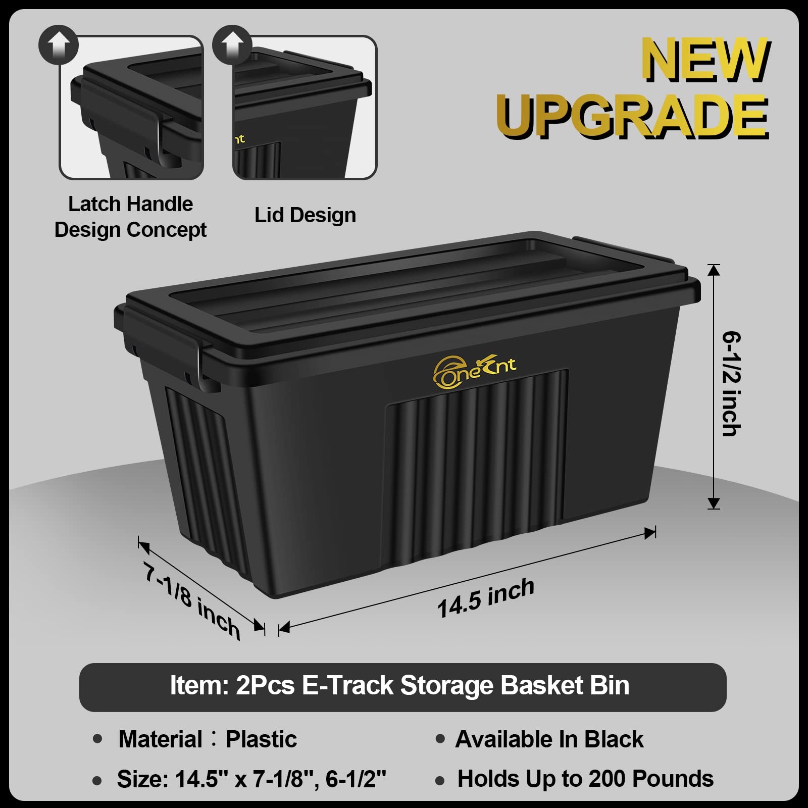 Onesnt 2 Pack E-Track Basket Storage Bin for E Track Medium, Black