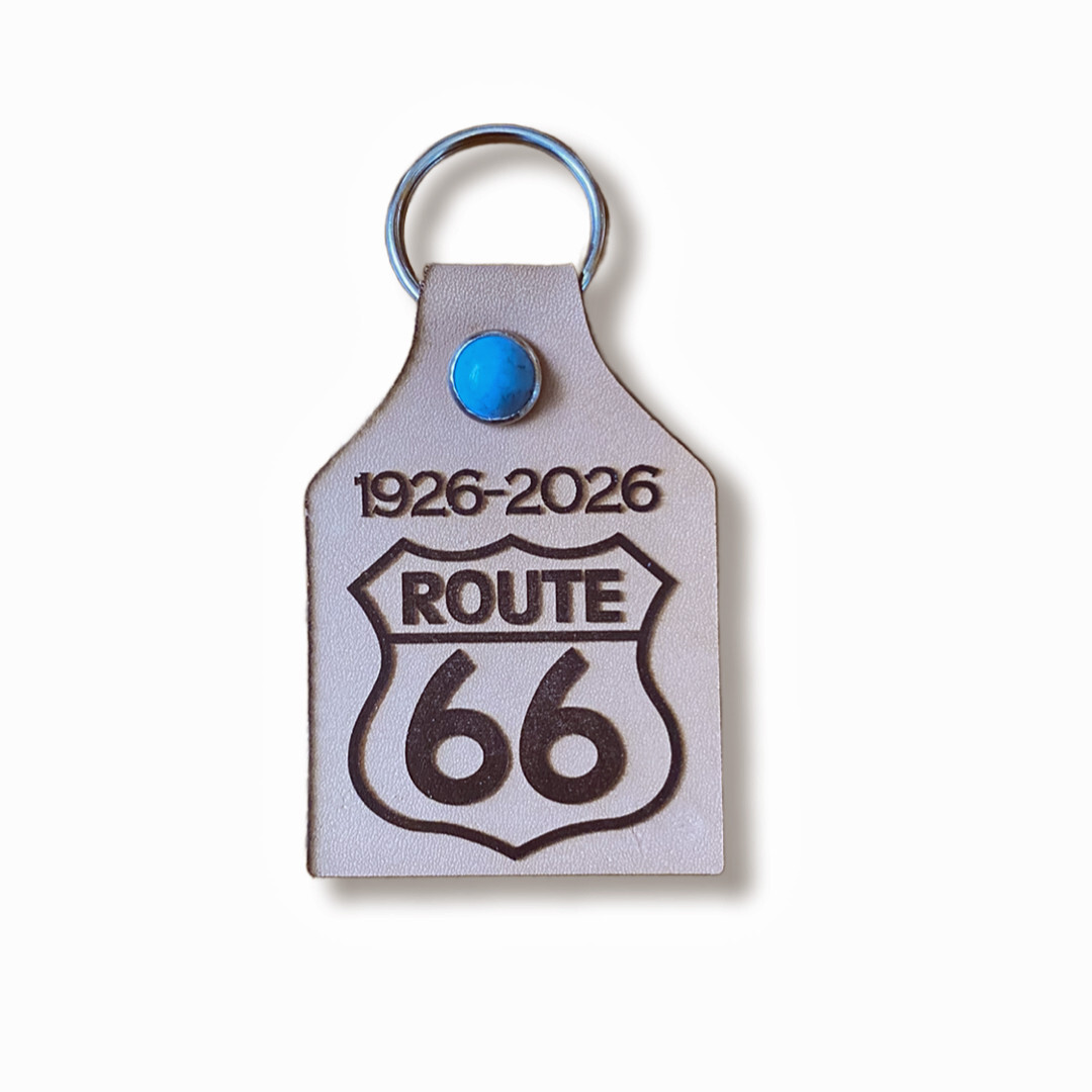 Route 66 100th Anniversary Leather Laser Engraved and Cut Key Ring