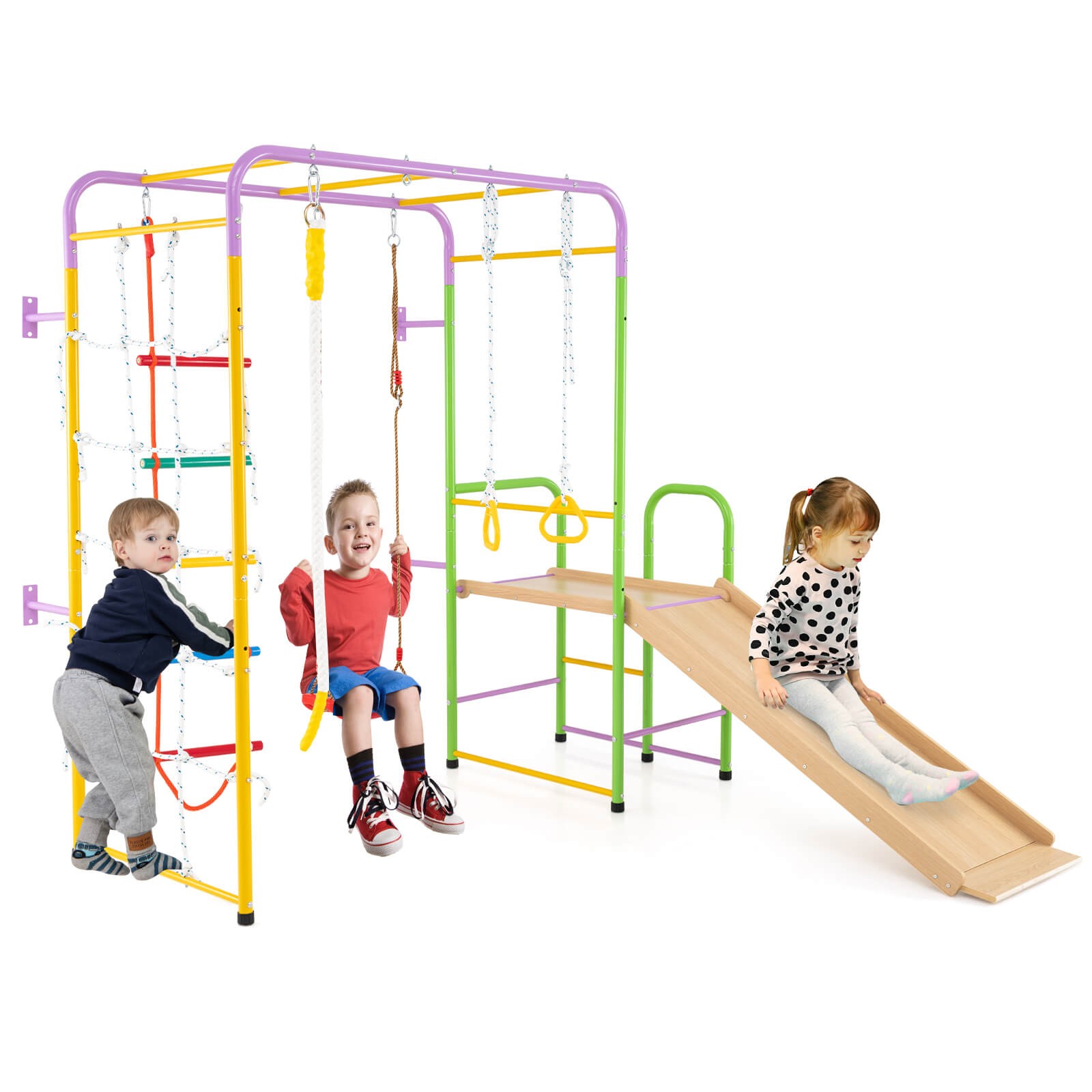 Metal Indoor Jungle Gym 8-in-1 Climbing Playset with Monkey Bars, Wall, Ladder