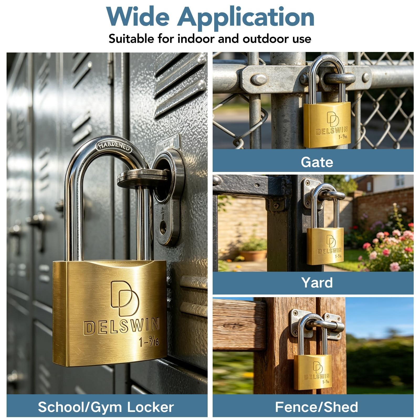 Heavy Duty Weatherproof Padlock with Key - Solid Brass, 1-9/16" Shackle, 2 Pack