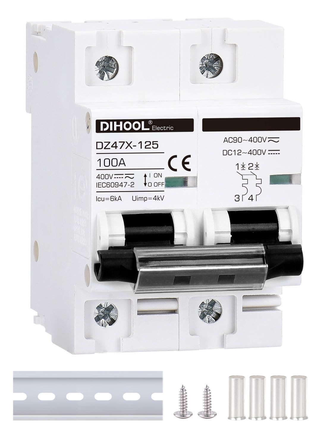 100 Amp Solar Disconnect Switch for 2 Pole DIN Rail Mount Circuit Protection