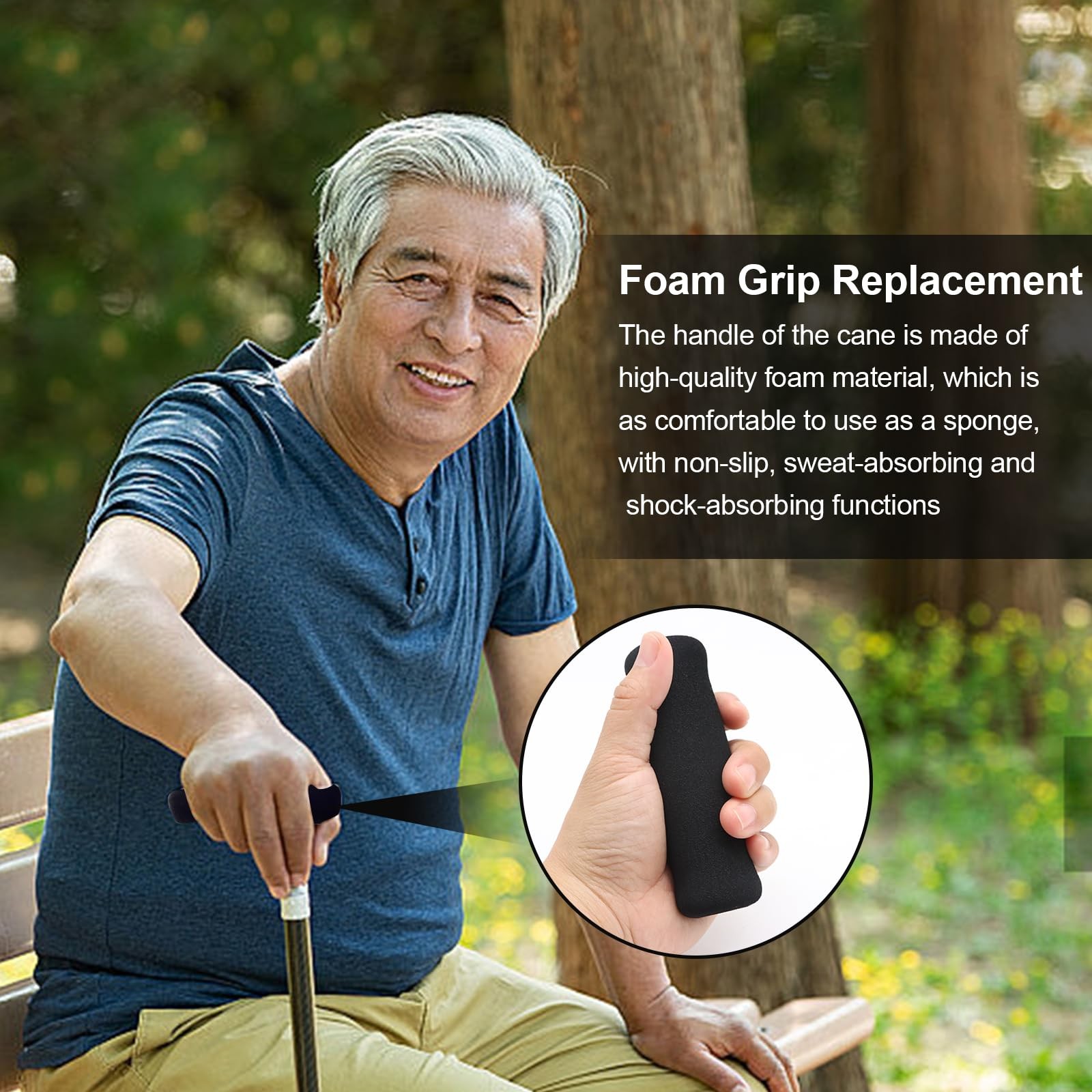 4Pcs Walking Cane Hand Grips Black Foam Replacement for Offset Canes