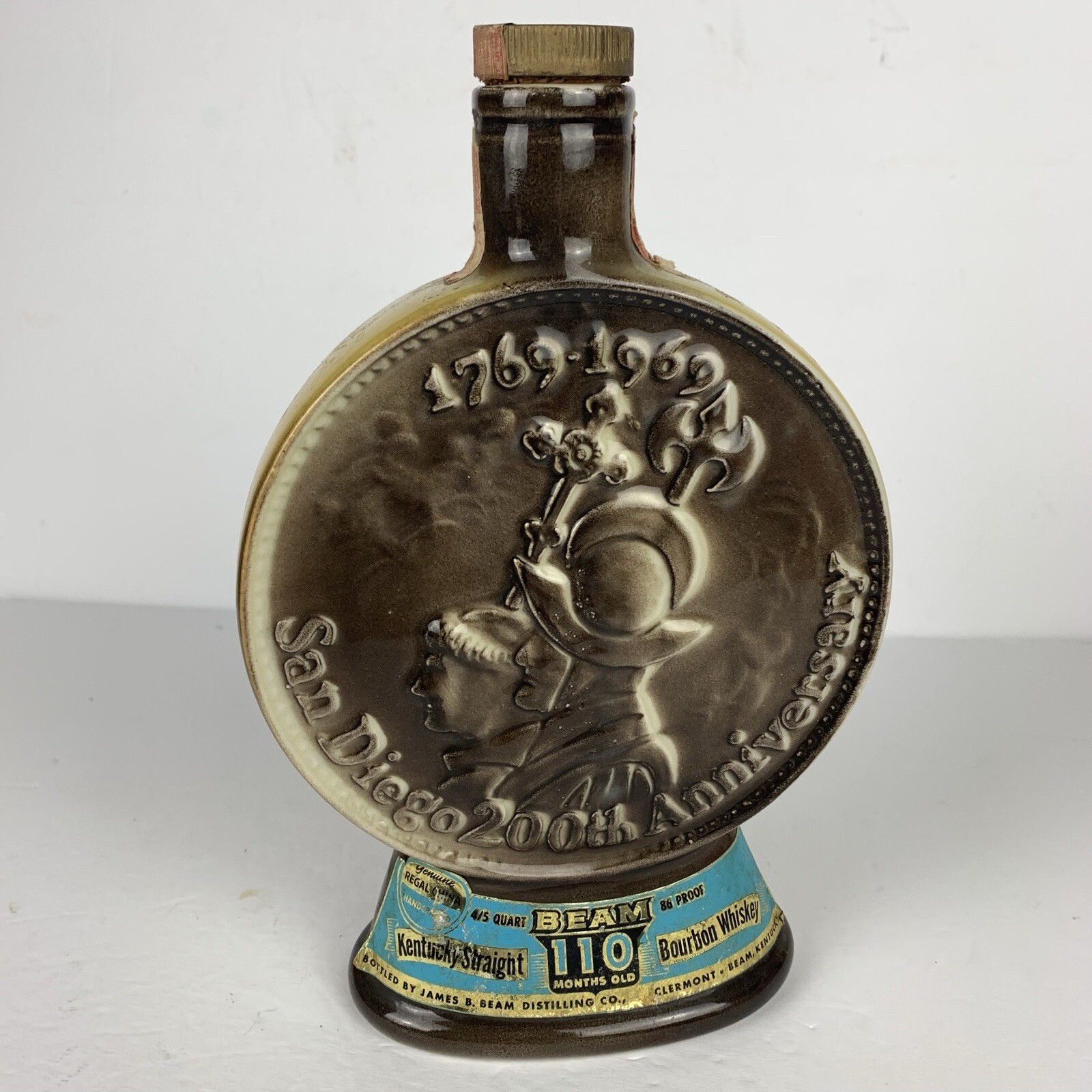 Jim Beam Bourbon 10" Whiskey Bottle San Diego 200th Anniversary 1968 Vintage