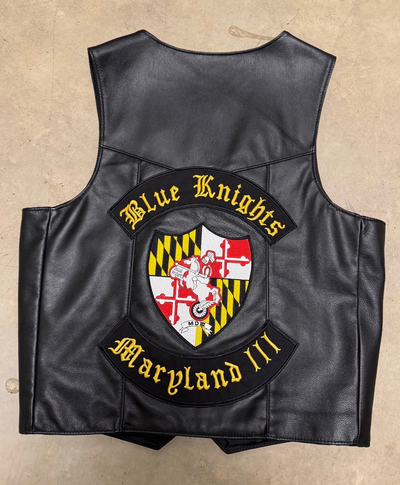 Blue Knights Maryland Motorcycle Club Leather Vest - Size Large - Made in USA