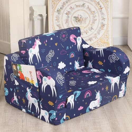 Kids Sofa, 2-in-1 Flip-Out Foam Couch, Foldable Soft Play Lounge Light Purple