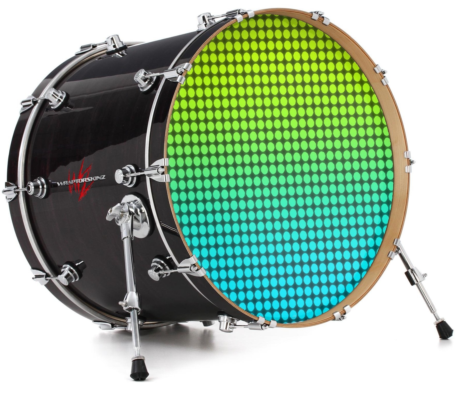 Vinyl Decal Skin for 20" Bass Kick Drum Head Faded Dots Neon Teal Green