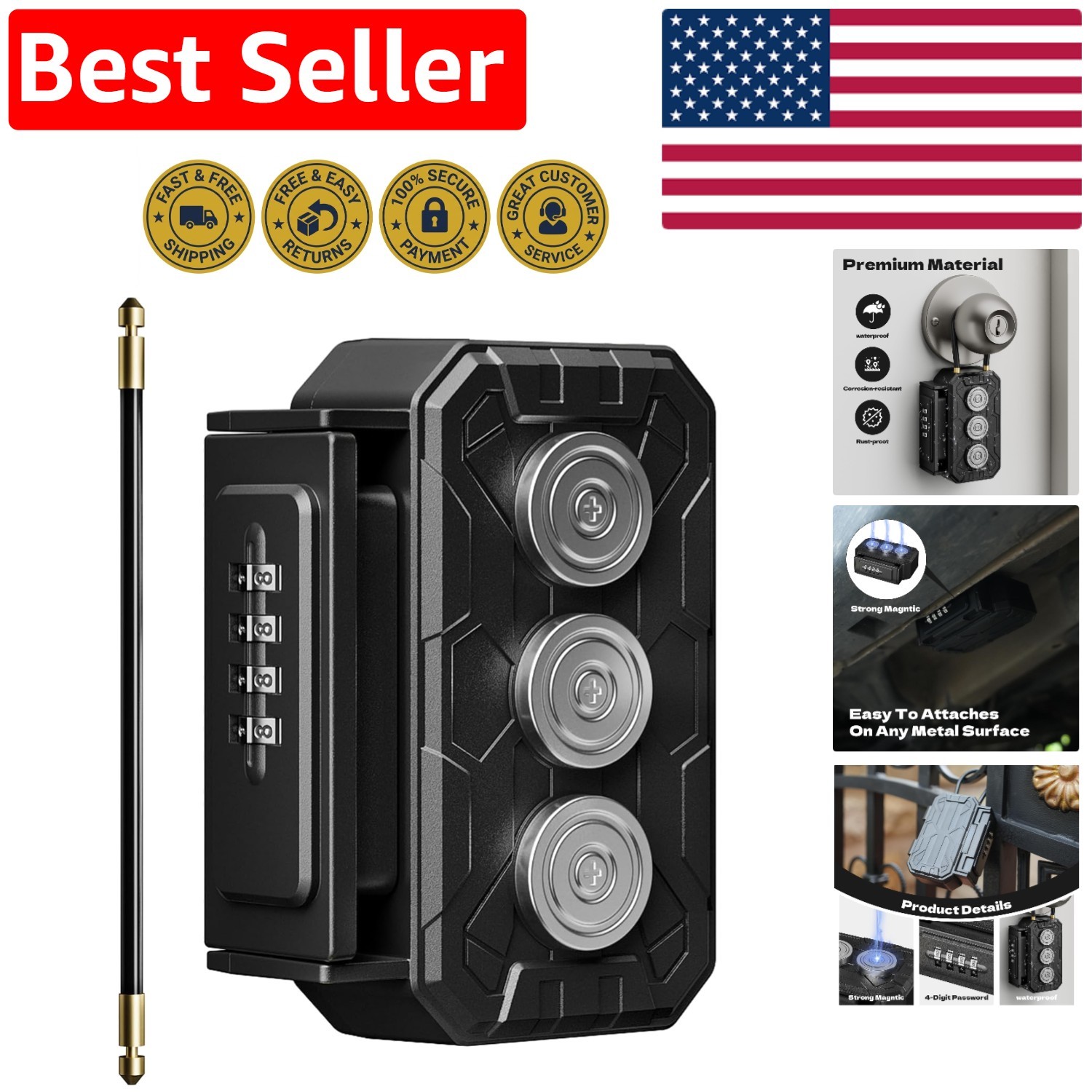 Weatherproof Hidden Key Box with Removable Shelf - 10,000+ Security Combinations