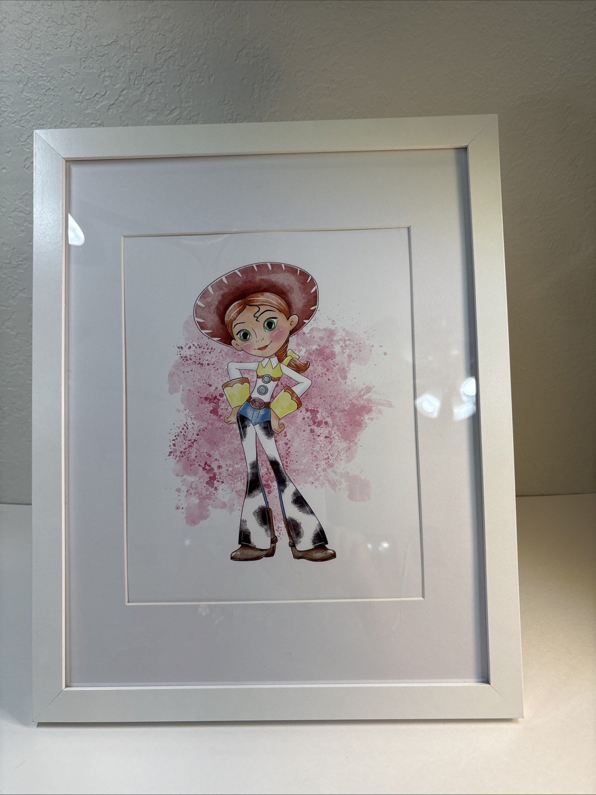Toy Story Jessie Jessy In Wood Frame Matted White 15”x12” Cowgirl