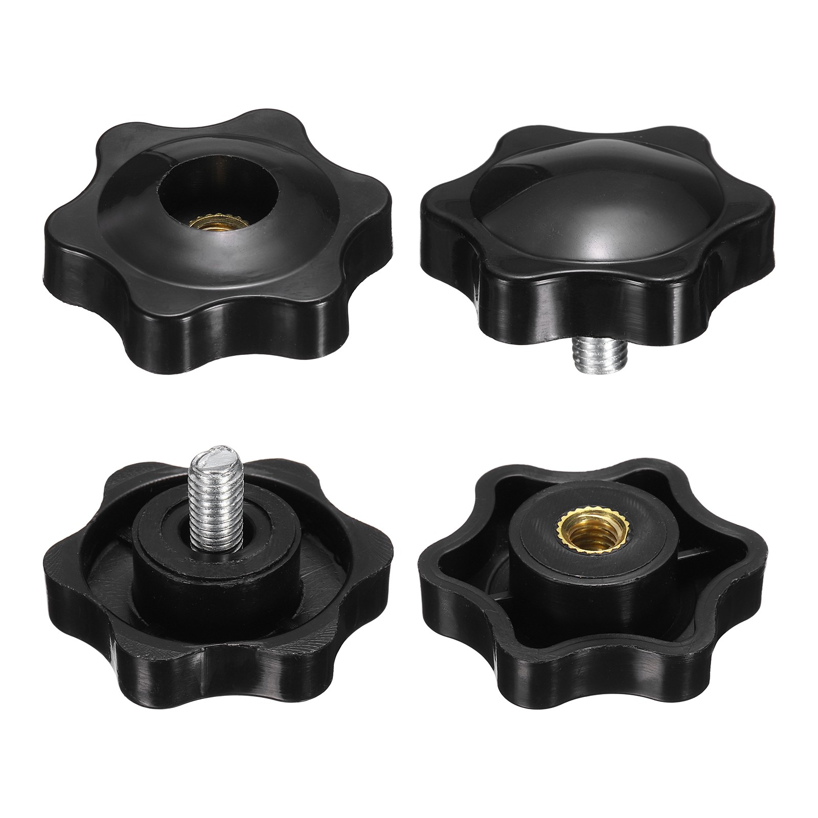 2 Set Star Knobs M5 x 8mm Male + M5 Female Thread 32mm Head Handles, Black
