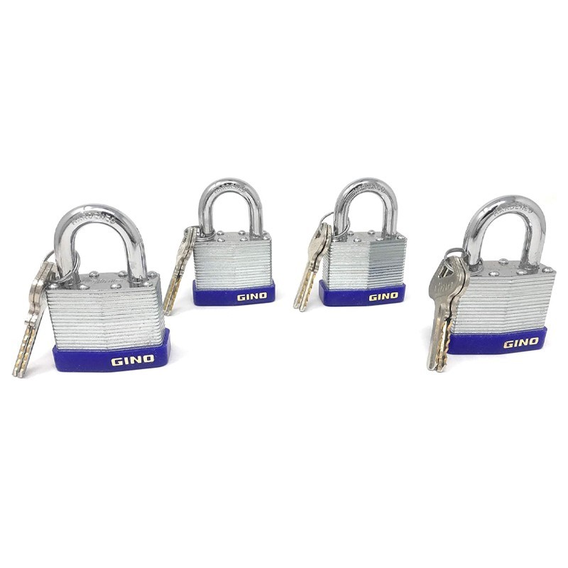 4 GINO Laminated Padlocks with Keys, 44 mm 3/4”  Hardened Shackle, Keyed Alike