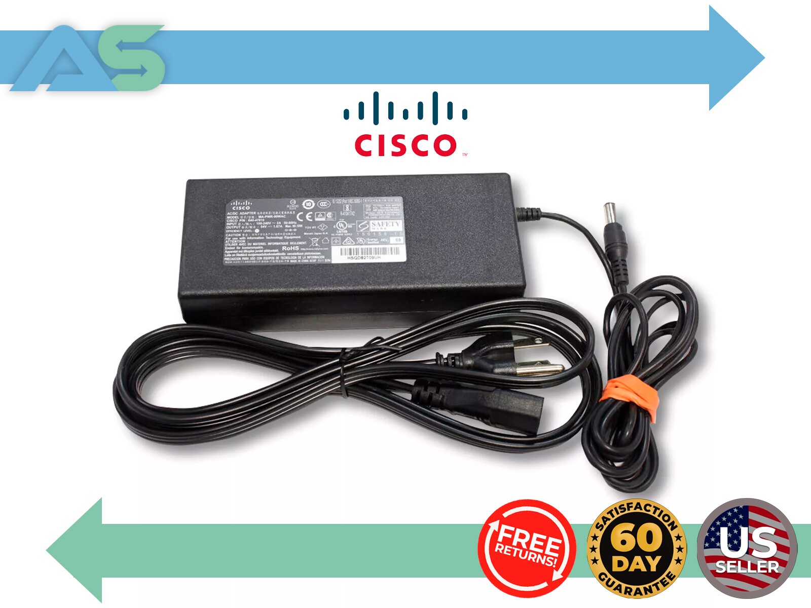 Genuine Cisco MA-PWR-90WAC 640-47010 54V AC Power Adapter For Meraki MX65 MX65W
