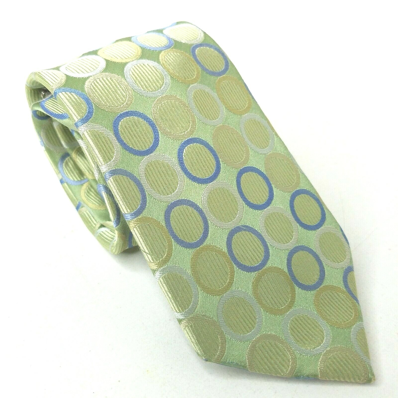 Michael Kors Light Green Blue Silver Gold Circle Men's 100% Silk Necktie Tie 60"