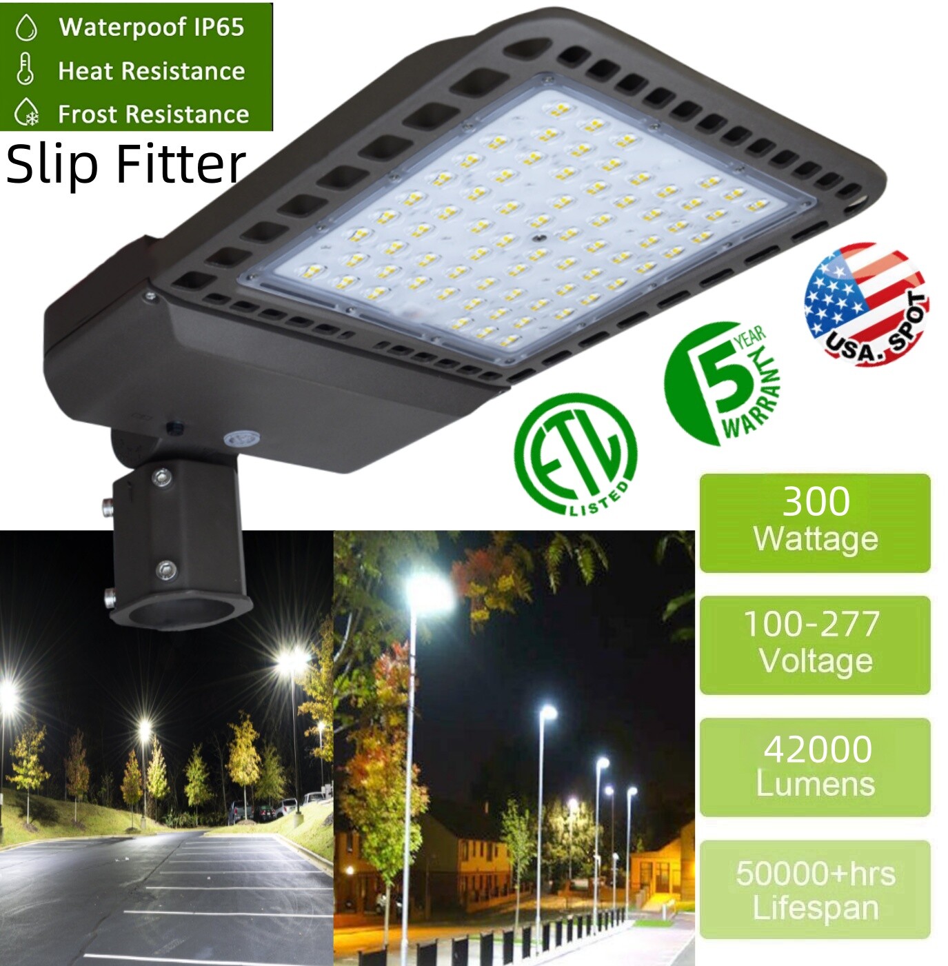 LED Parking Lot Lights 300 Watt with Photocell 5000K, Shoebox Street Pole Lights