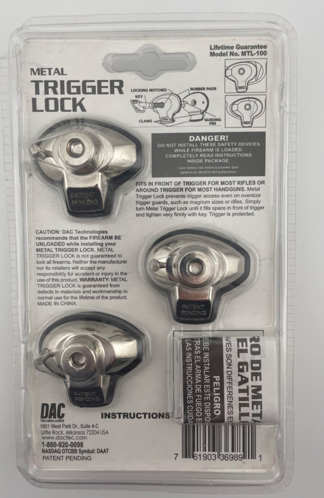 DAC Metal Trigger Locks 3 Locks With 3 Keys Model #MTL-100 Key #18 SEALED