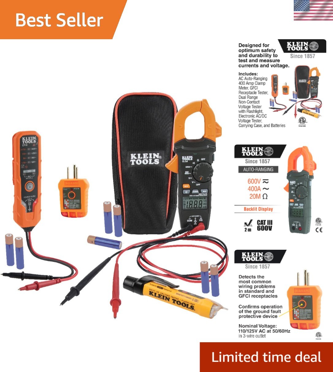 Electrical Voltage  Kit Clamp Meter Testers Leads Pouch Batteries
