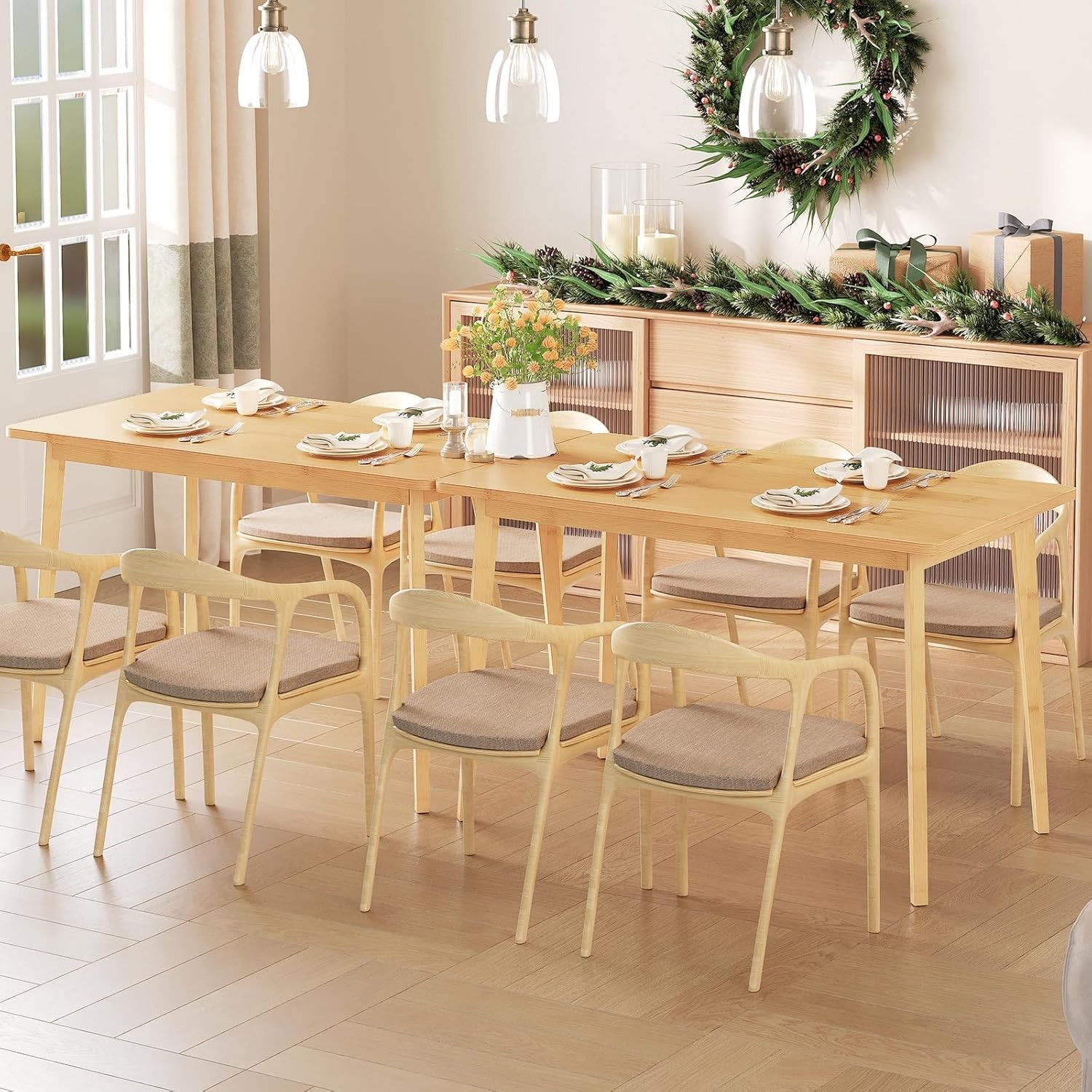 Dining Table Bamboo Dining Room Table 4-6 47.2" Rectangle Kitchen Table Office