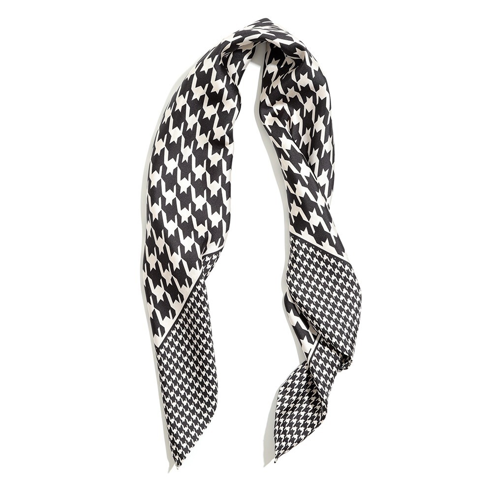 100% silk black and white houndstooth handmade women's large silk scarf-35"