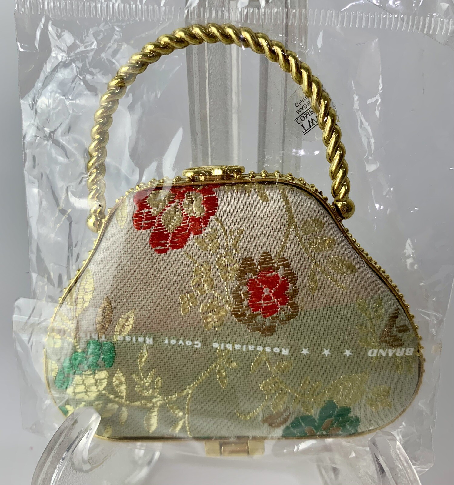 Compact Mirror - Purse/Handbag Shape - New in Package - Satin Flower Fabric!