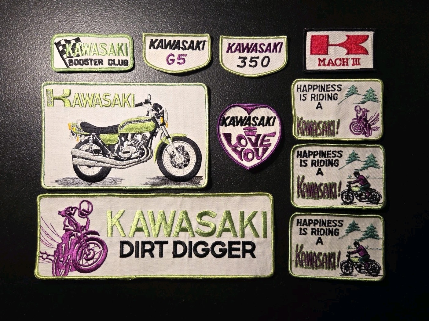 Lot Of 10 RARE Vintage Kawasaki Patches NOS Unused, Various Designs And Sizes