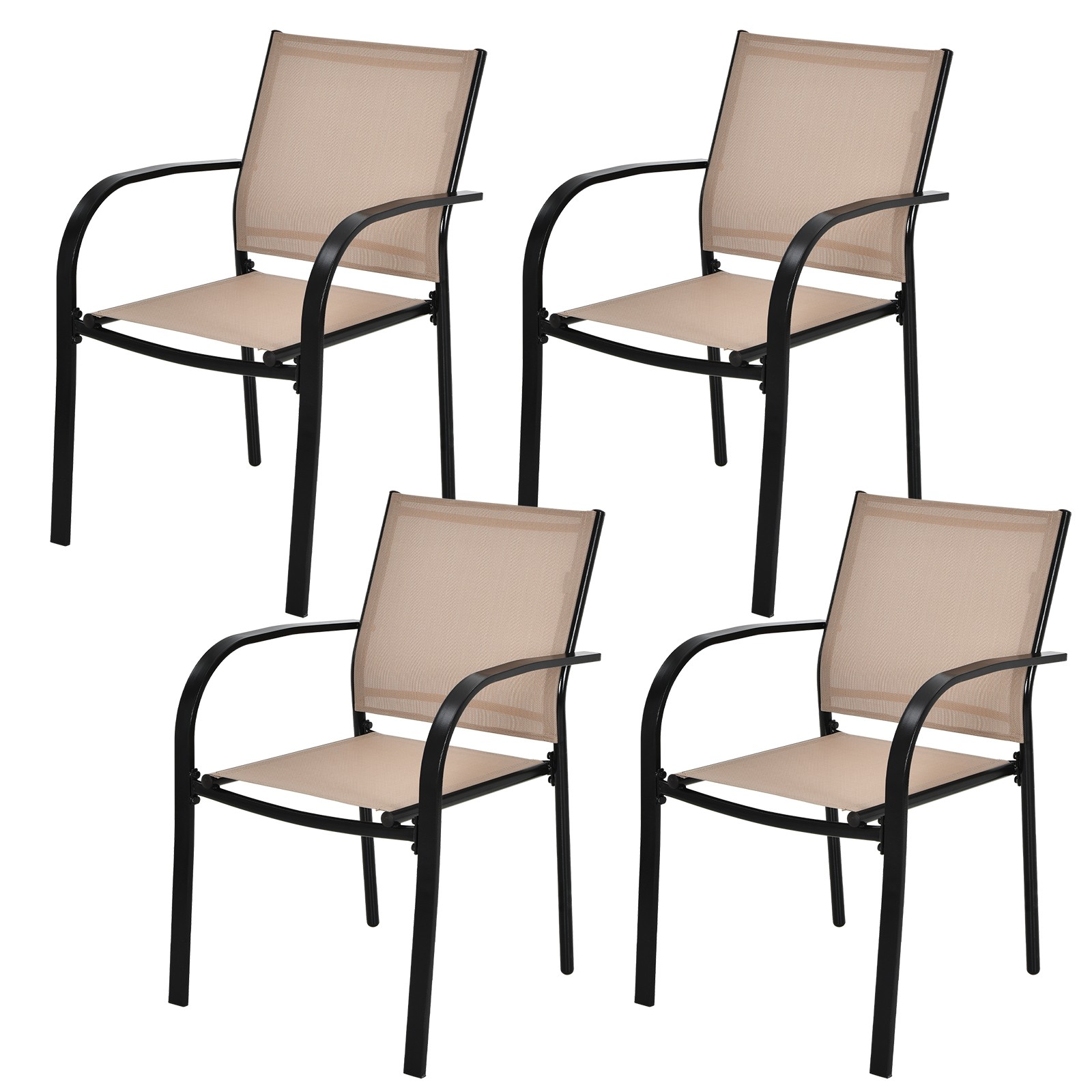 Topbuy 4PCS Outdoor Dining Chairs Stackable Chairs w/Armrests & Breathable