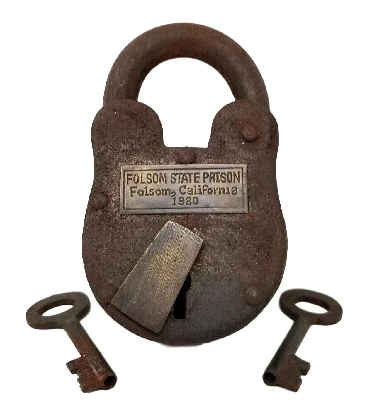 Padlock Folsom State Prison Cast Iron 1880 Working Lock Rusty lock & Brass Tag