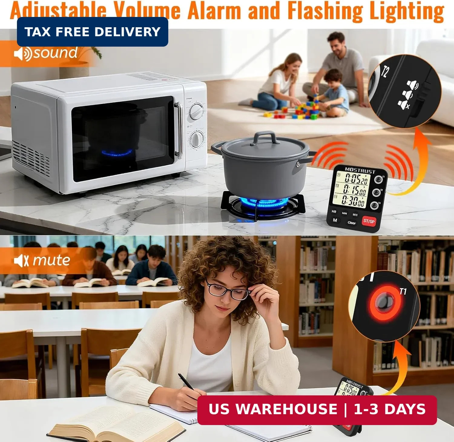Digital Dual Kitchen Timer, Multiple Channels Countdown Timer | 3-Groups Triple